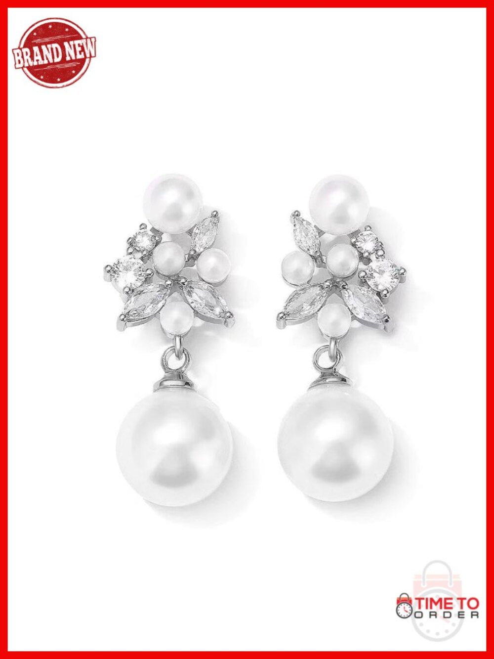 Pearl Drop Dangle Earrings for Women Bridal CZ Hypoallergenic Silver Plated
